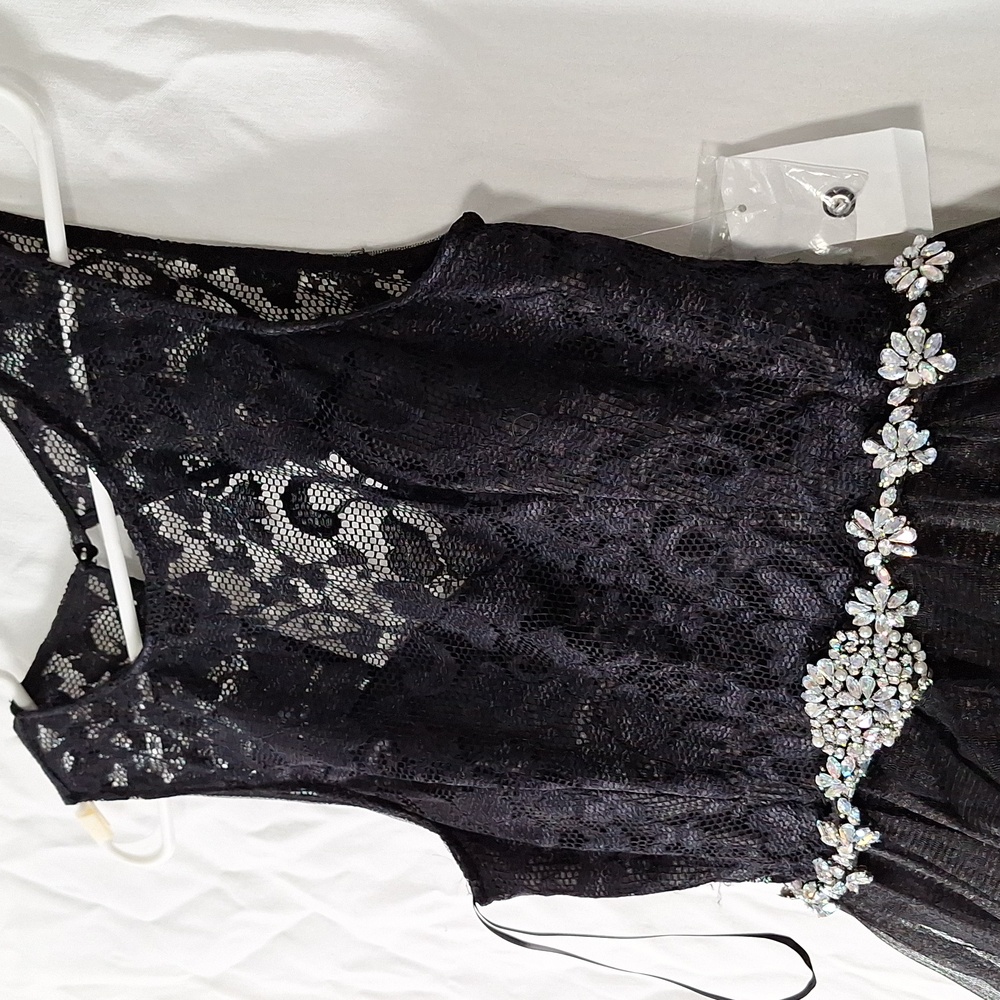 Prom Formal Mini Dress, Black w. Sparkles, Beaded, Embroidered sz 7 Junior, NWT - Picture 7 of 16